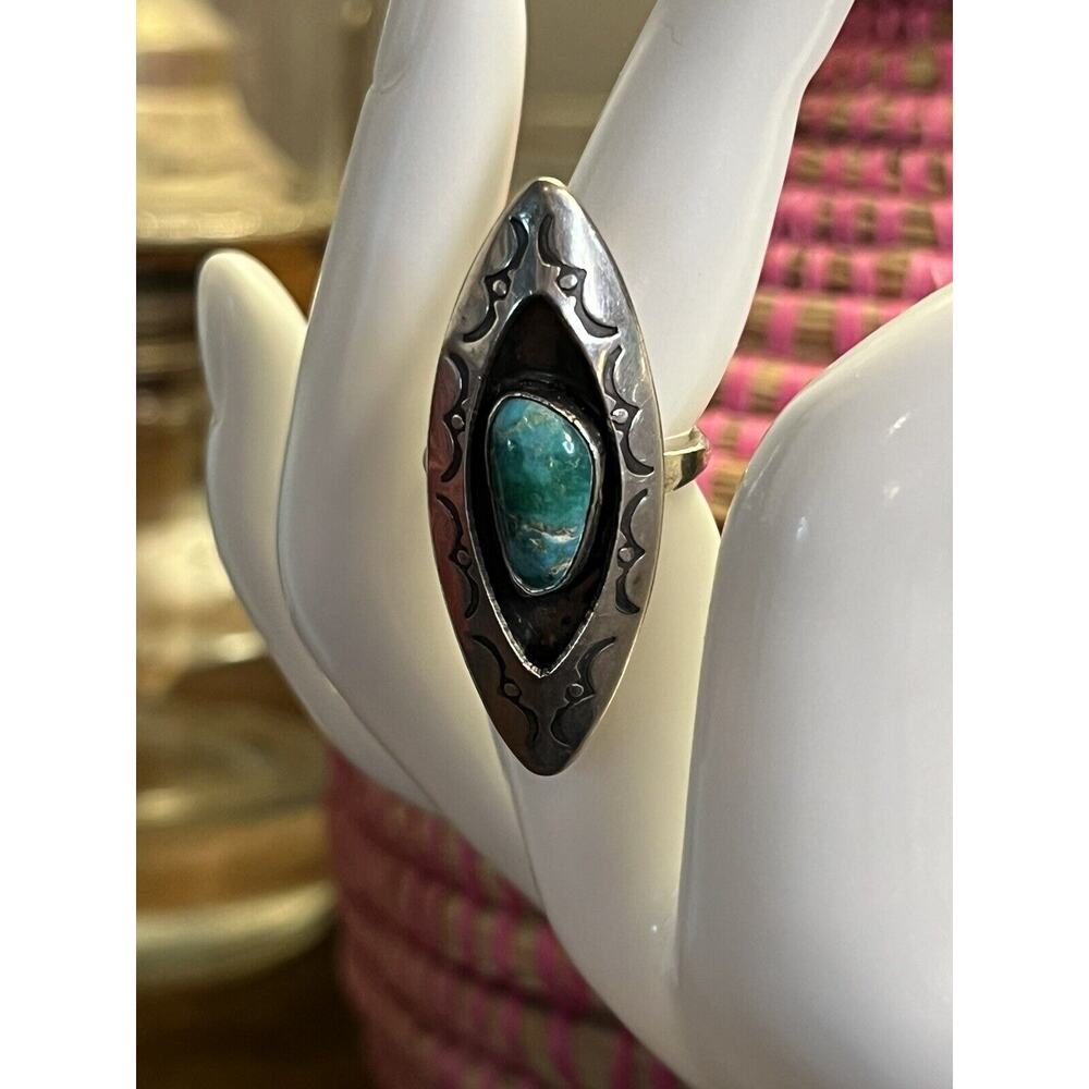 Shadowbox Navajo Turquoise Ring. Sterling. Size 5.75 Stable Stone (15)